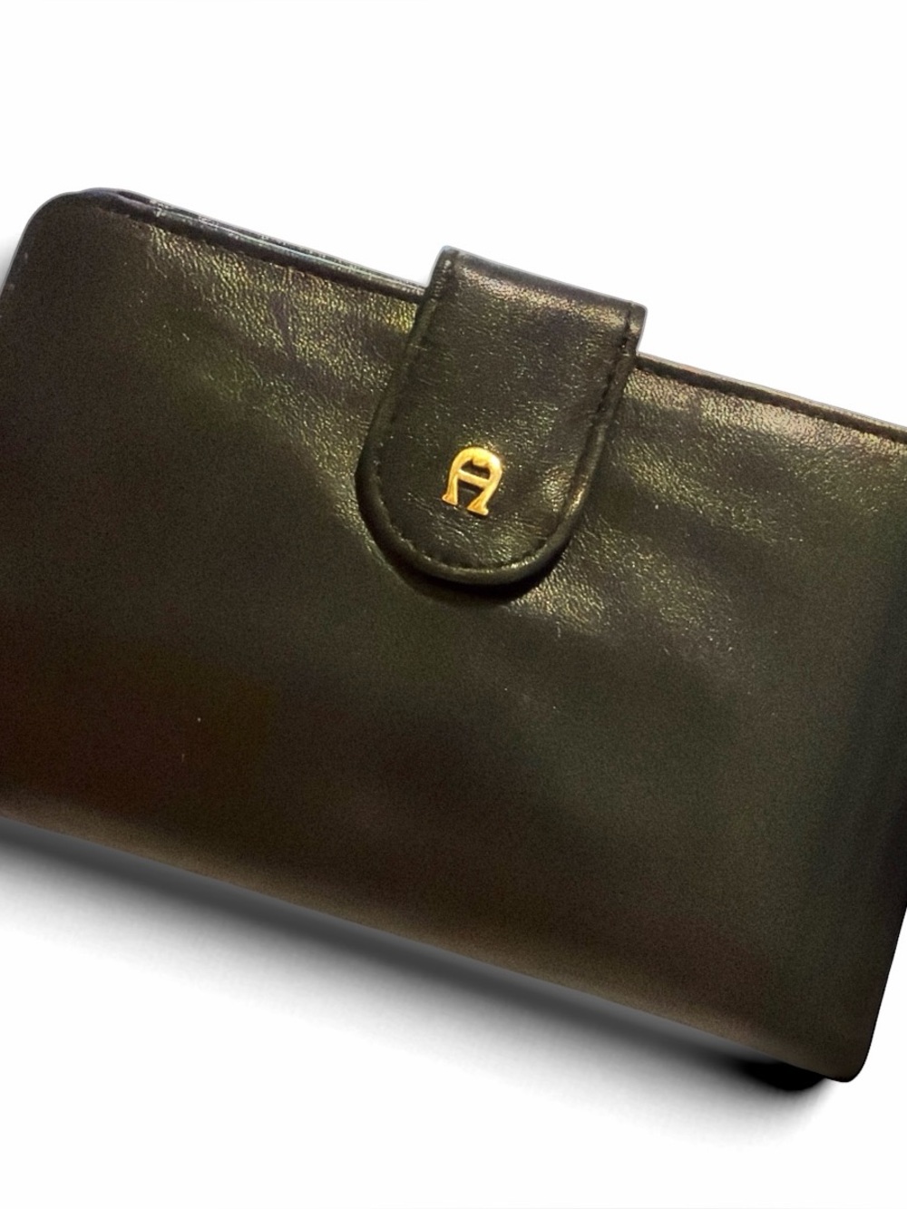Vintage Etienne Aigner Black Leather Wallet Gold Logo Supple Leather